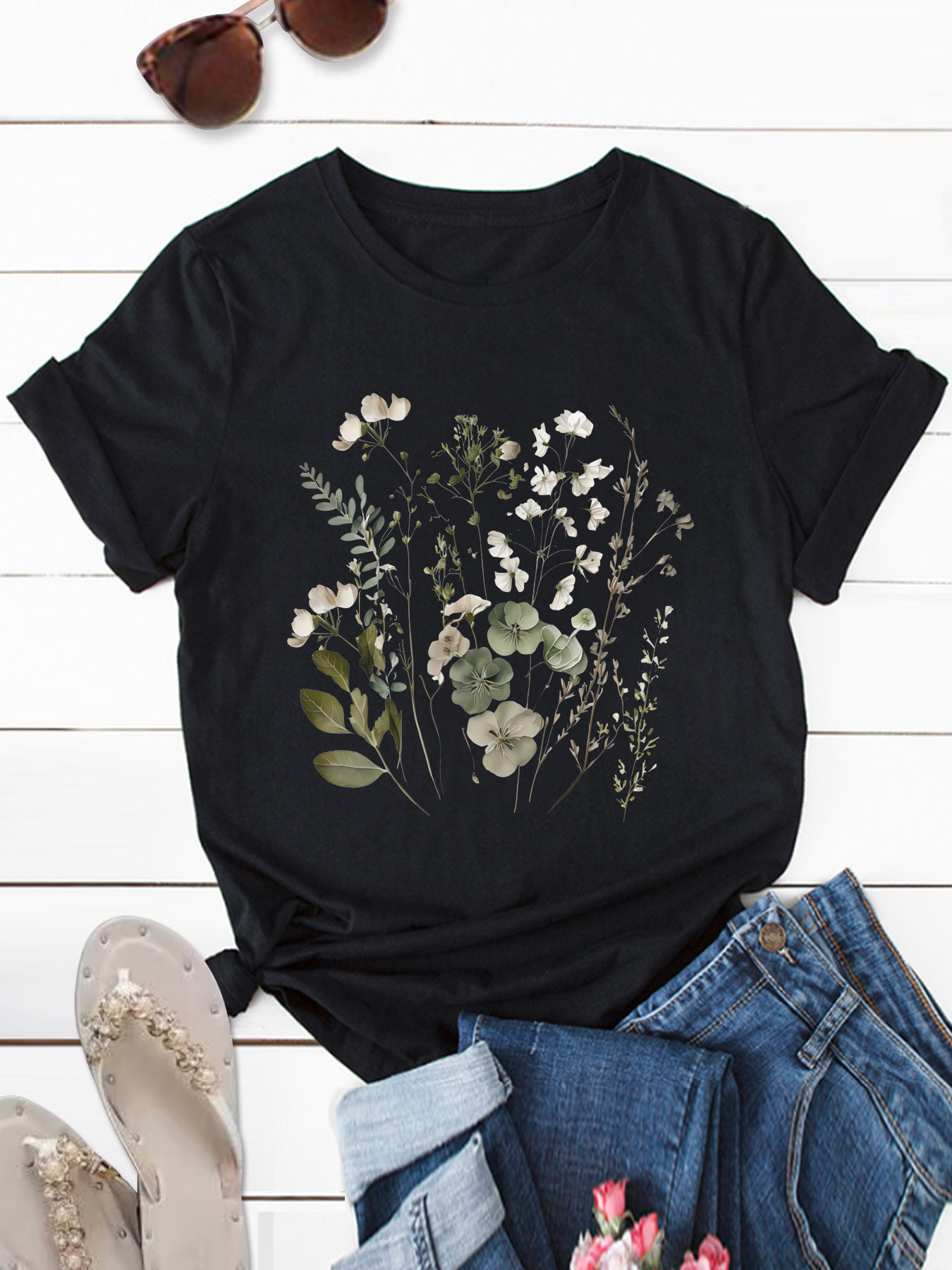 Women's T-shirt Short Sleeve T-Shirts Printing Streetwear Flower display picture 1