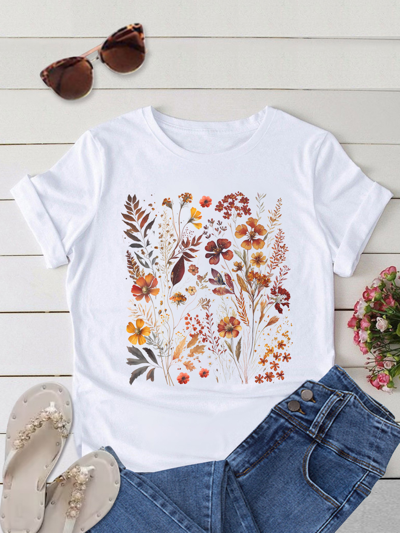 Women's T-shirt Short Sleeve T-Shirts Printing Streetwear Flower display picture 2