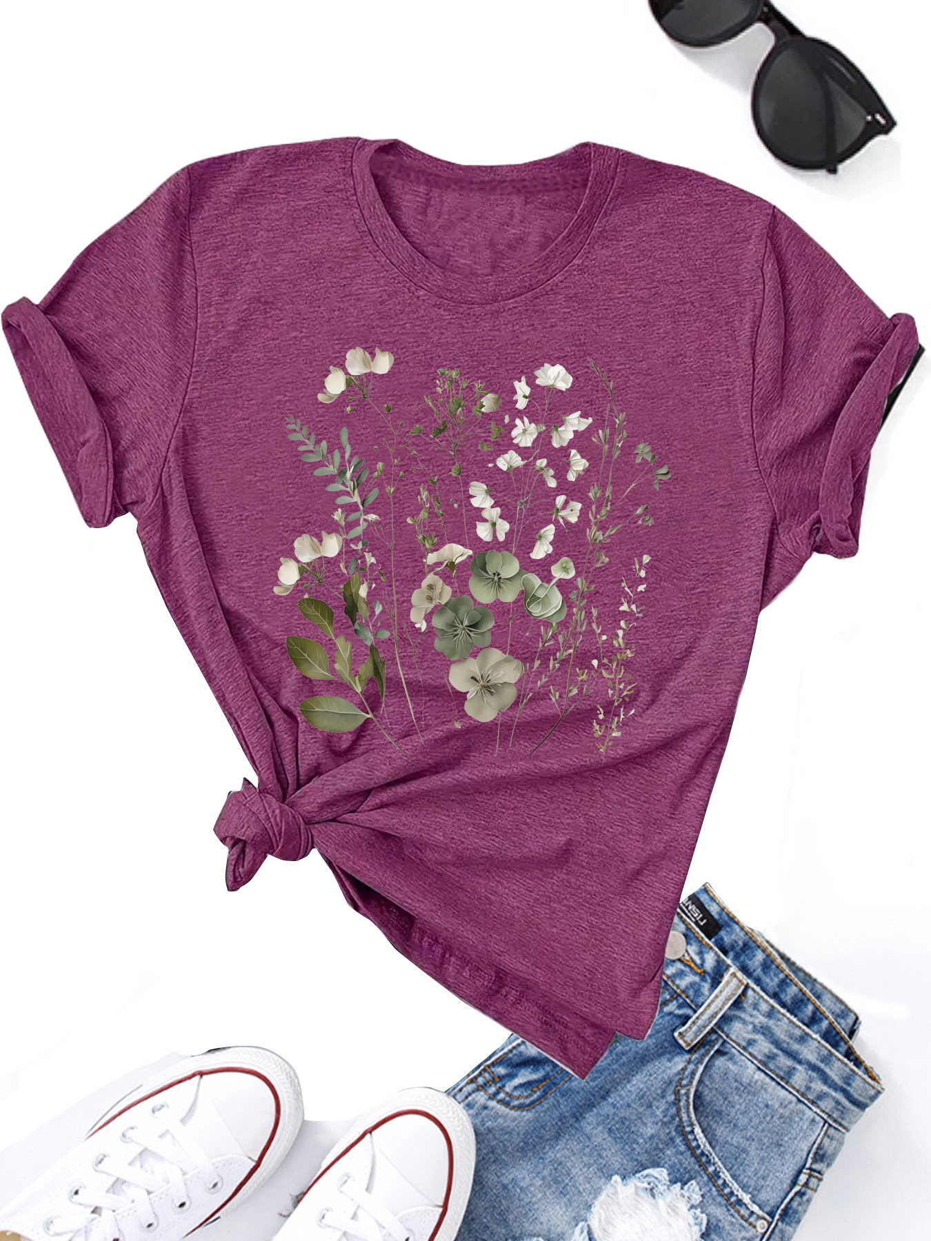 Women's T-shirt Short Sleeve T-Shirts Printing Streetwear Flower display picture 3