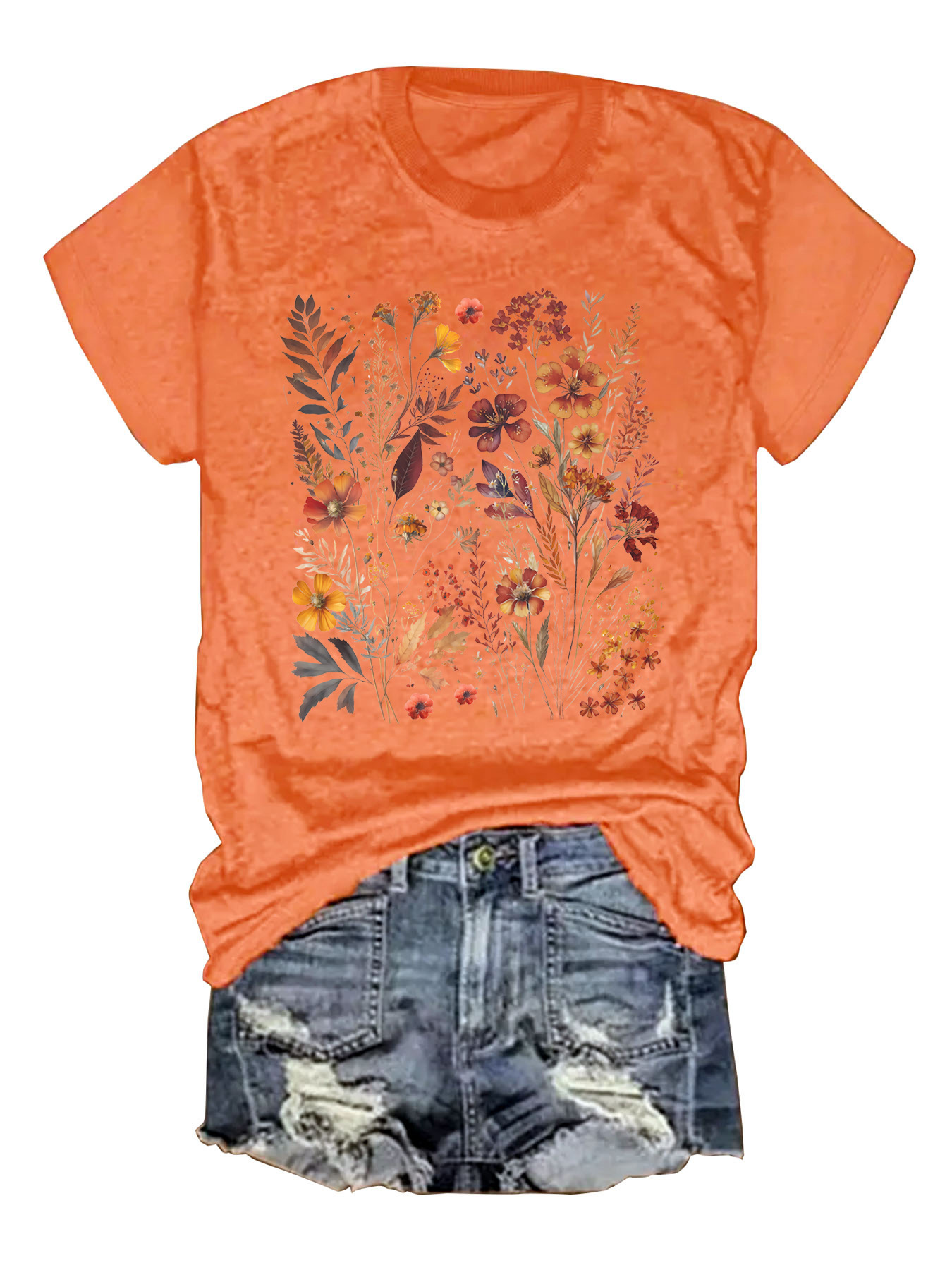 Frau T-Shirt Kurzarm T-Shirts Drucken Strassenmode Blume display picture 4