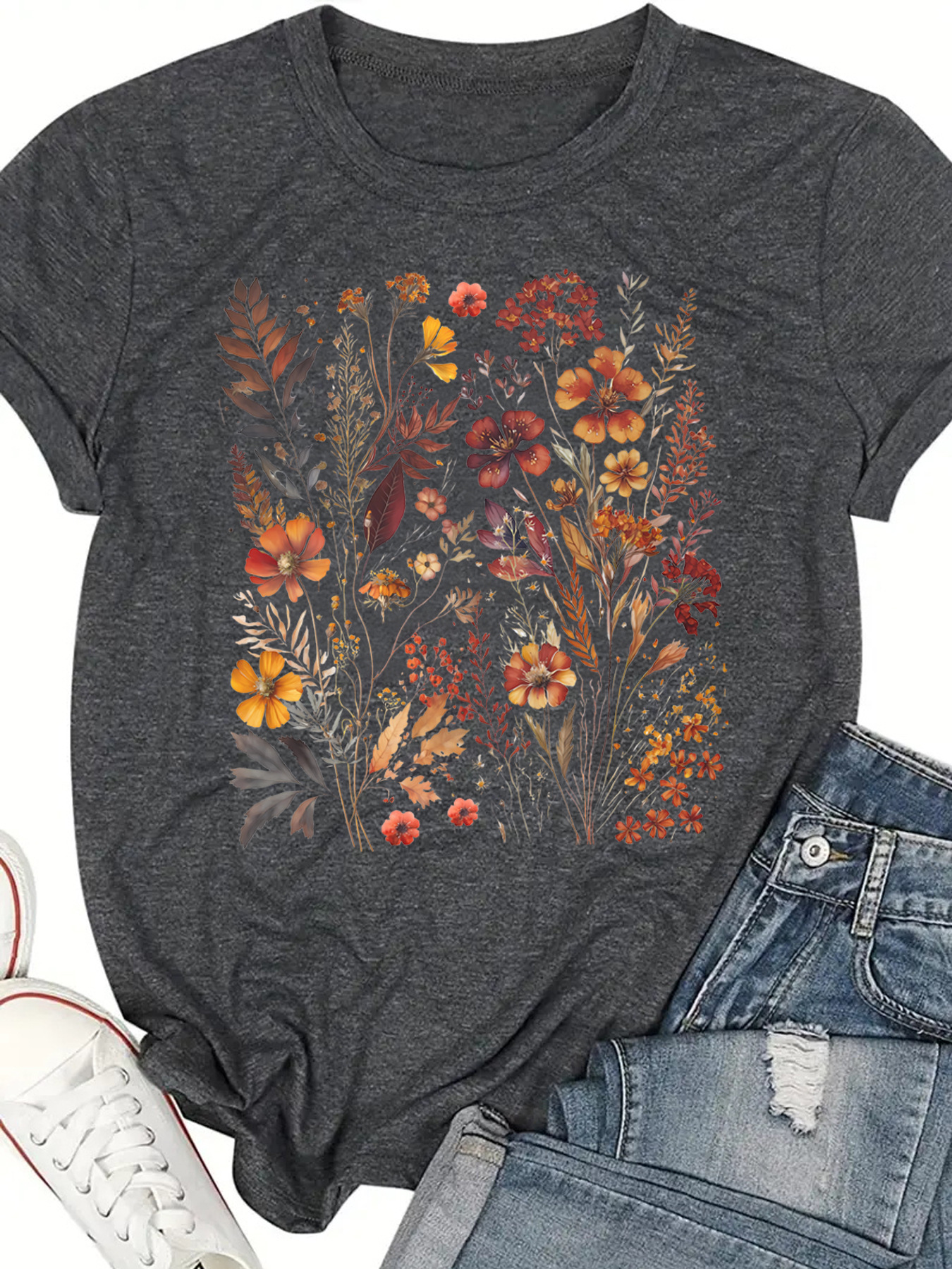 Women's T-shirt Short Sleeve T-Shirts Printing Streetwear Flower display picture 5