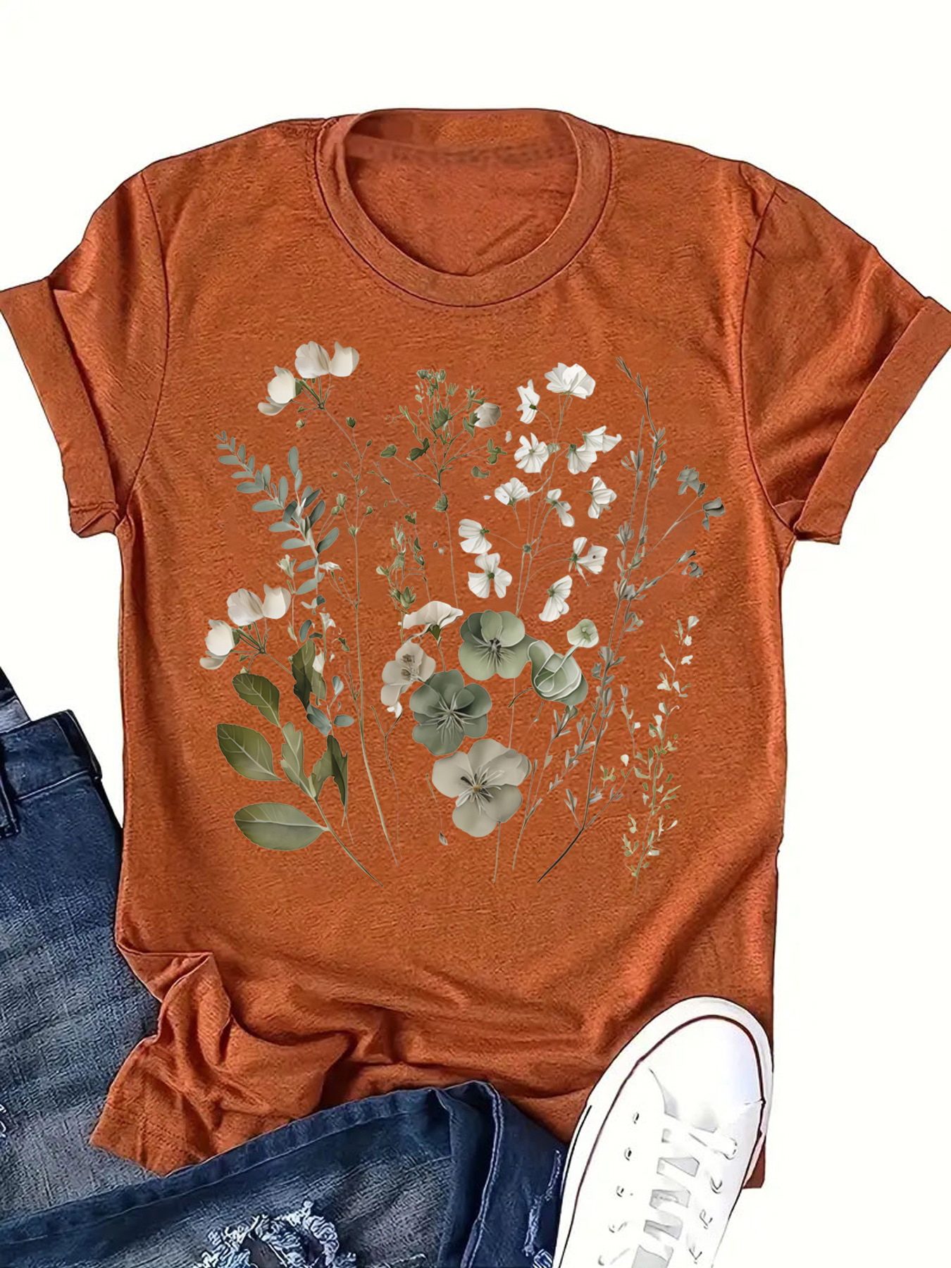 Women's T-shirt Short Sleeve T-Shirts Printing Streetwear Flower display picture 6