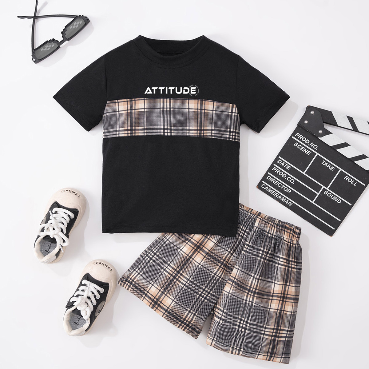 Casual Plaid Printing Polyester Boys Clothing Sets display picture 1