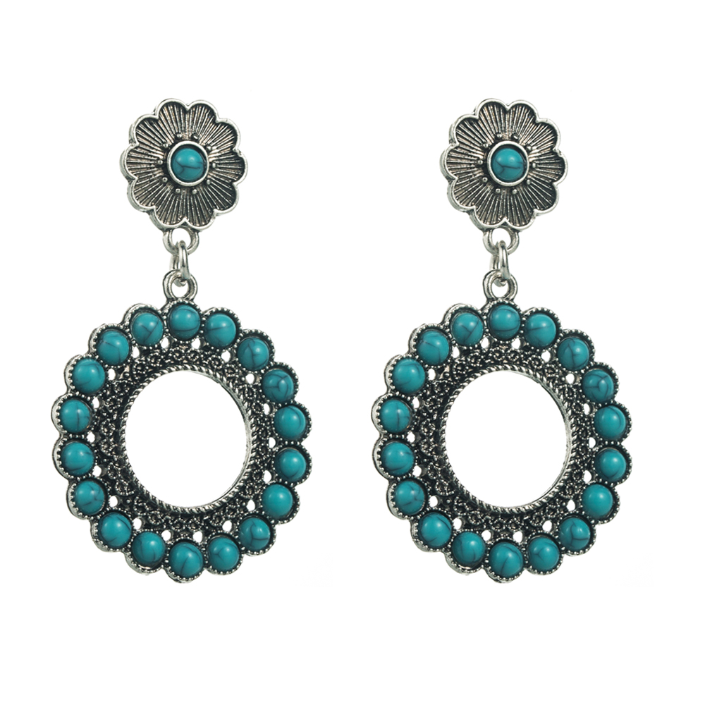 1 Pair Vintage Style Vacation Ethnic Style Round Plating Inlay Alloy Turquoise Drop Earrings display picture 6