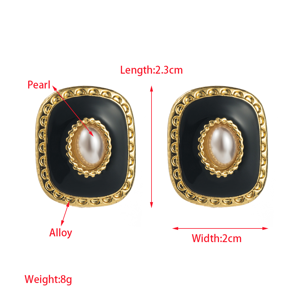 1 Pair Vacation Simple Style Square Enamel Inlay Alloy Pearl Ear Studs display picture 1