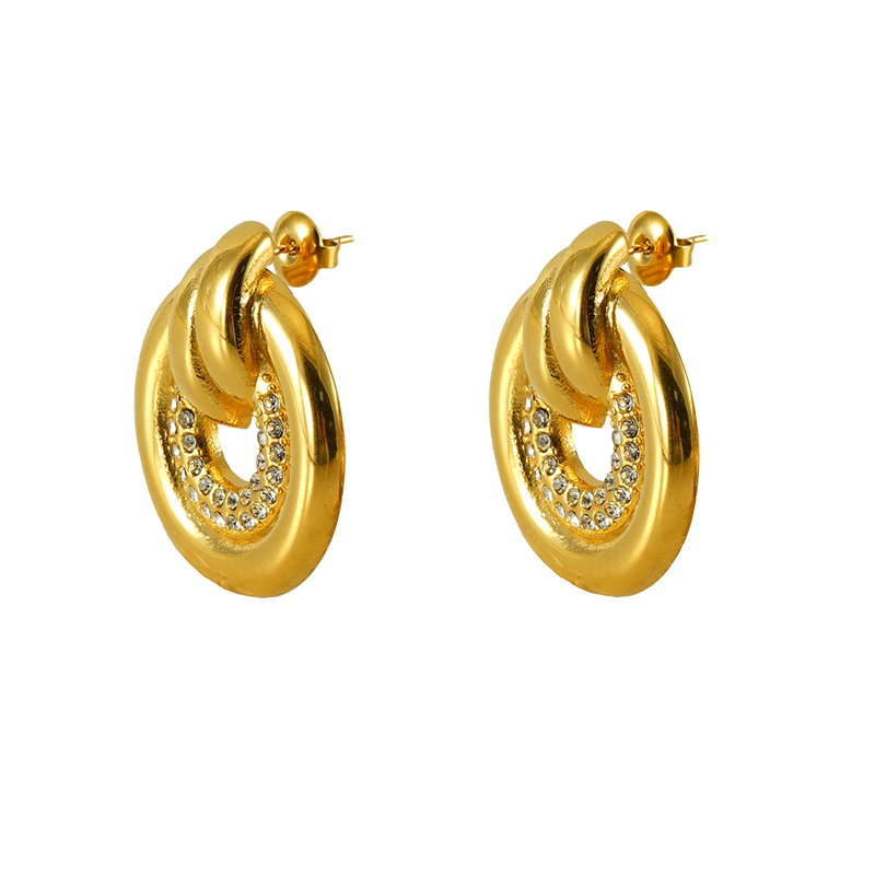 1 Pair Elegant Simple Style Geometric Inlay Titanium Steel Rhinestones 18K Gold Plated Drop Earrings display picture 1