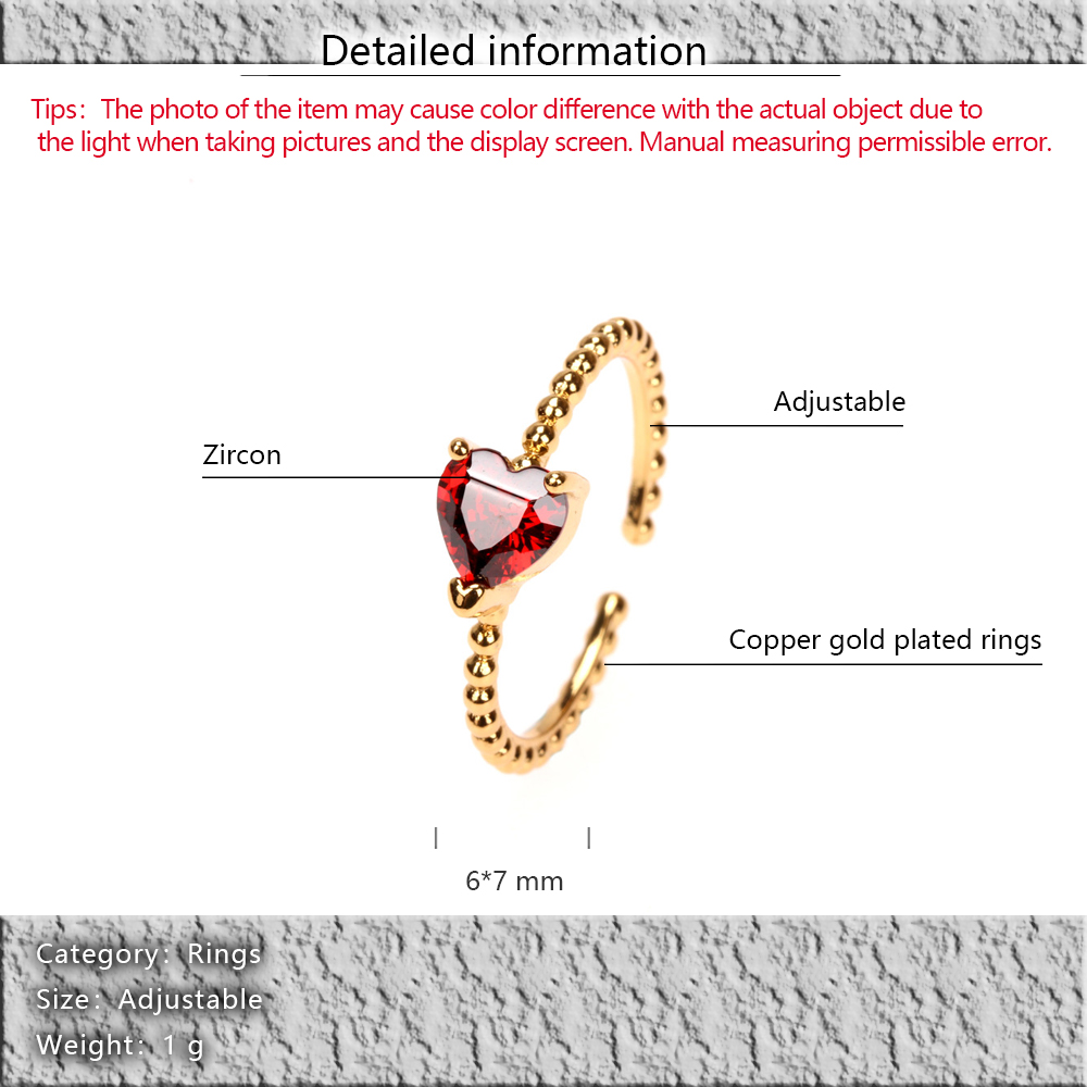 Kupfer 18 Karat Vergoldet IG-Stil Einfarbig Pendeln Inlay Wassertropfen Herzform Rechteck Zirkon Offener Ring display picture 13