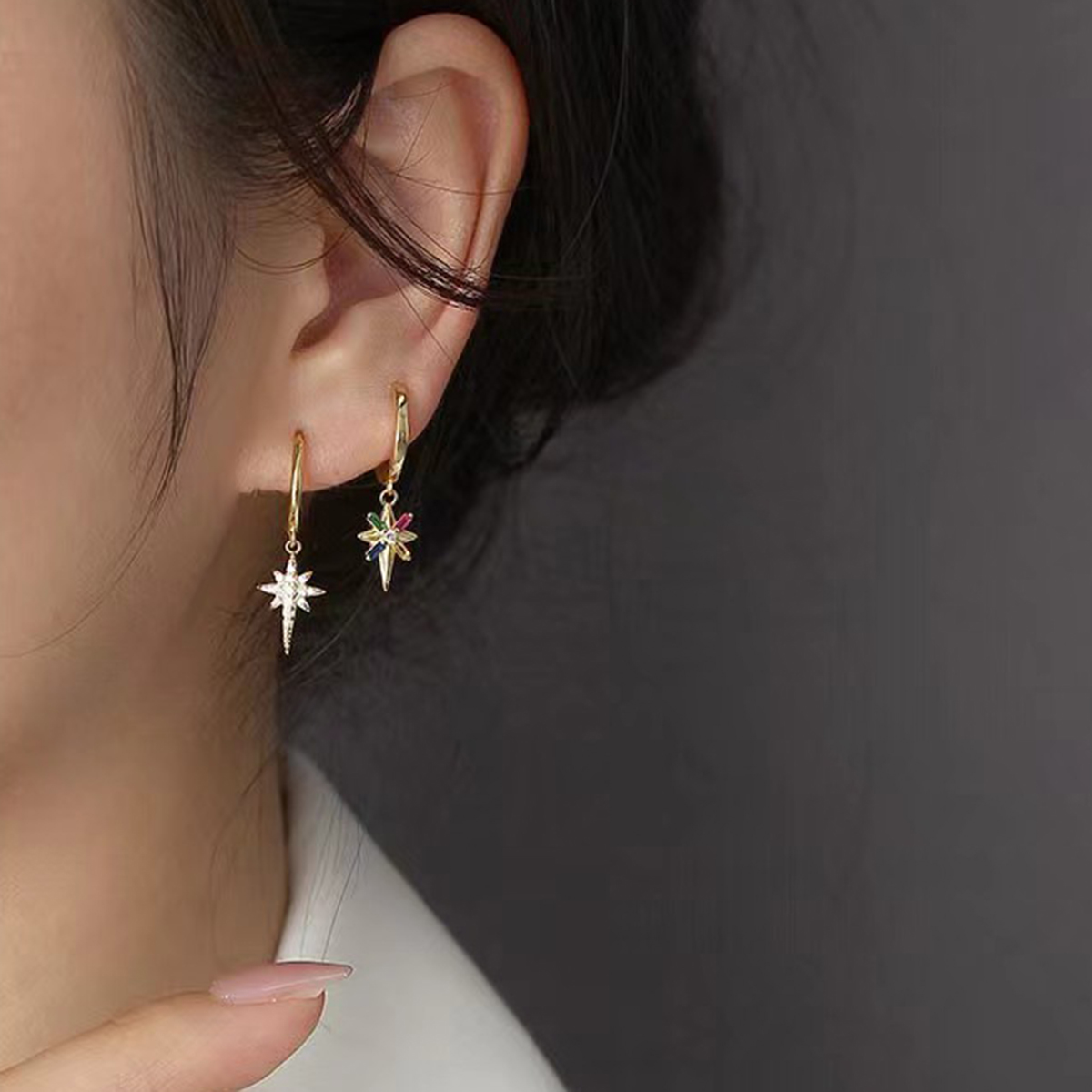 1 Pair Elegant Glam Star Inlay Sterling Silver Rhinestones Zircon White Gold Plated Gold Plated Drop Earrings display picture 2