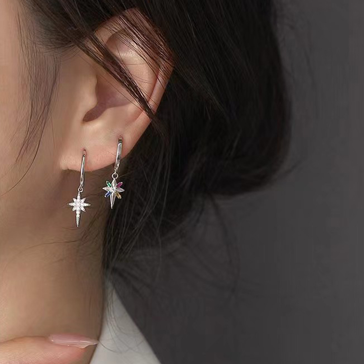 1 Pair Elegant Glam Star Inlay Sterling Silver Rhinestones Zircon White Gold Plated Gold Plated Drop Earrings display picture 4