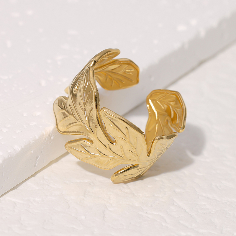 304 Stainless Steel 18K Gold Plated IG Style Pastoral Simple Style Leaves Open Rings display picture 5