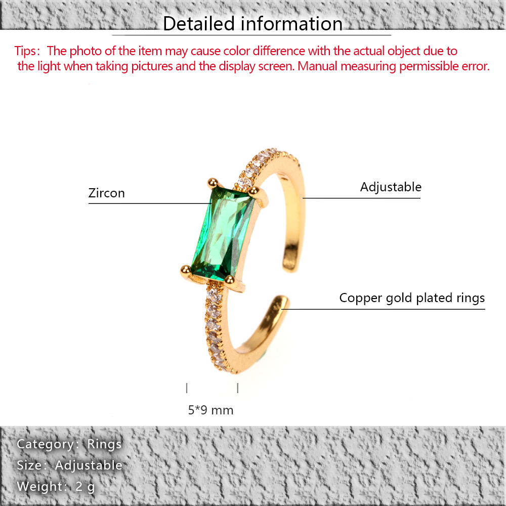 Copper 18K Gold Plated IG Style Solid Color Commute Inlay Water Droplets Heart Shape Rectangle Zircon Open Rings display picture 1