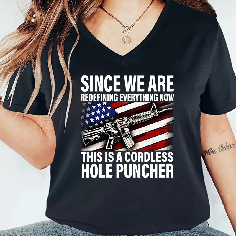 Frau T-Shirt Kurzarm T-Shirts Drucken Einfacher Stil Brief Amerikanische Flagge display picture 1