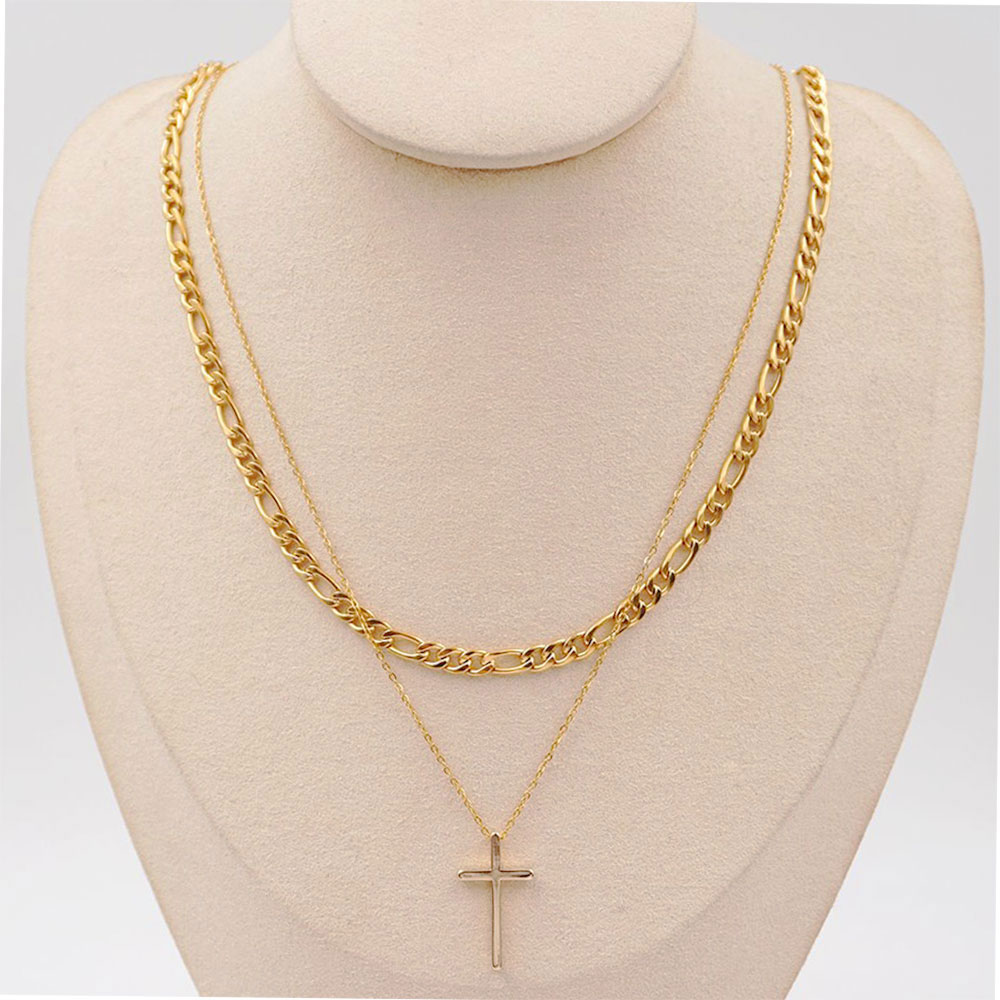 304 Stainless Steel Copper IG Style Simple Style Classic Style Cross Pendant Necklace display picture 1