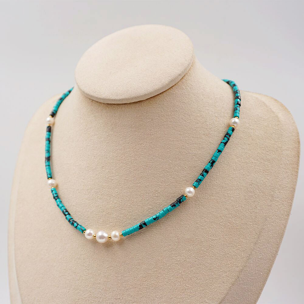 Casual Vintage Style Vacation Round Gold Plated Turquoise Freshwater Pearl Wholesale Bracelets Necklace display picture 3