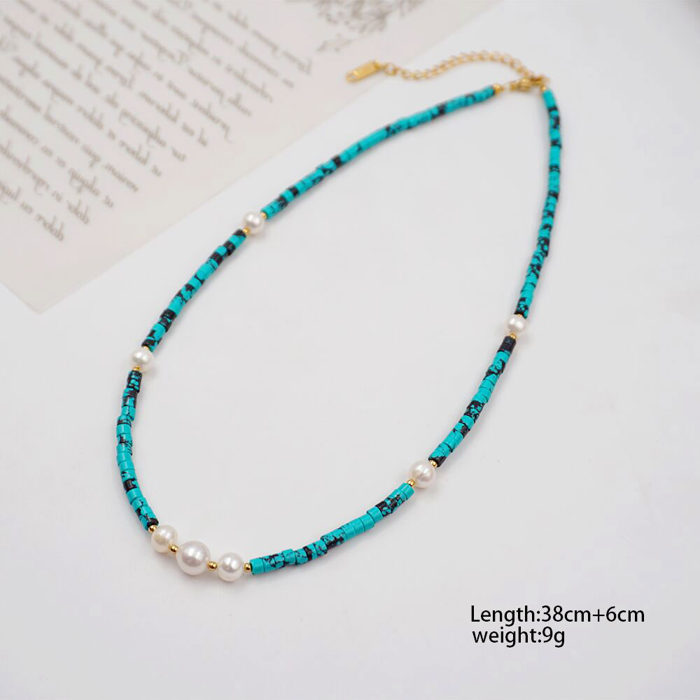 Casual Vintage Style Vacation Round Gold Plated Turquoise Freshwater Pearl Wholesale Bracelets Necklace display picture 6