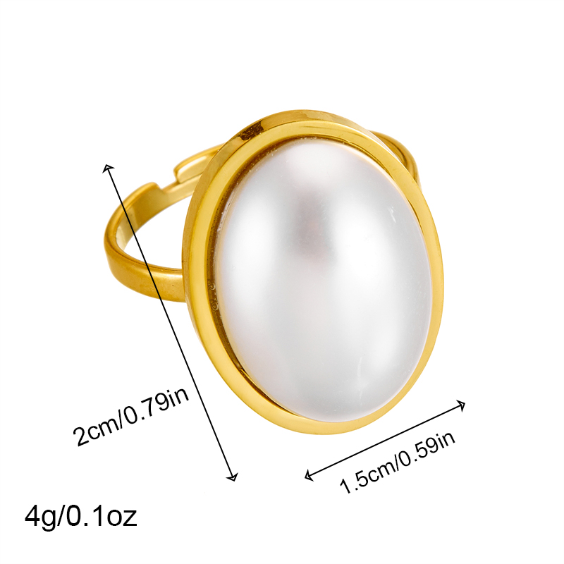 Titanium Steel 18K Gold Plated Vintage Style Plating Inlay Solid Color Pearl Rings display picture 2