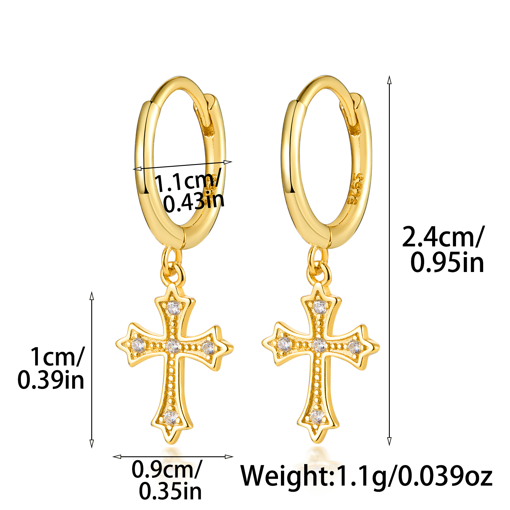 1 Pair Elegant Lady Classic Style Cross Inlay Sterling Silver Rhinestones Drop Earrings display picture 1