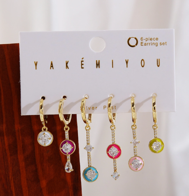 Copper 14K Gold Plated IG Style Cute Enamel Inlay Round Water Droplets Zircon Drop Earrings display picture 3
