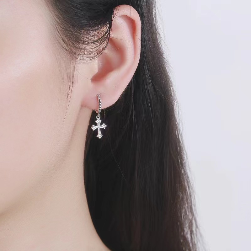 1 Pair Elegant Lady Classic Style Cross Inlay Sterling Silver Rhinestones Drop Earrings display picture 3
