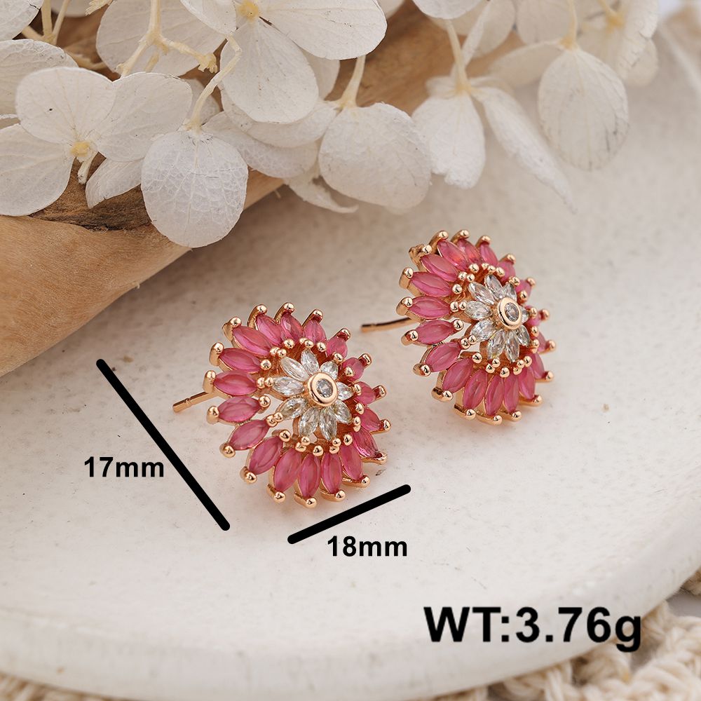 1 Pair IG Style Cute Classic Style Sun Inlay Brass Zircon Ear Studs display picture 1