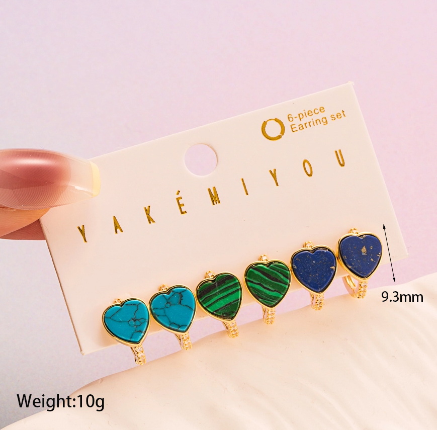 Copper 14K Gold Plated IG Style Cute Enamel Inlay Heart Shape Natural Stone Earrings display picture 1
