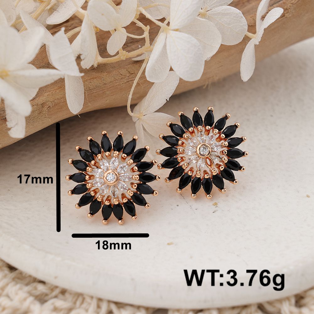 1 Pair IG Style Cute Classic Style Sun Inlay Brass Zircon Ear Studs display picture 3