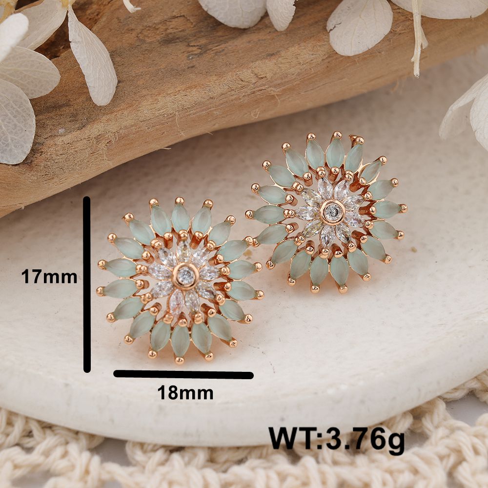 1 Pair IG Style Cute Classic Style Sun Inlay Brass Zircon Ear Studs display picture 4