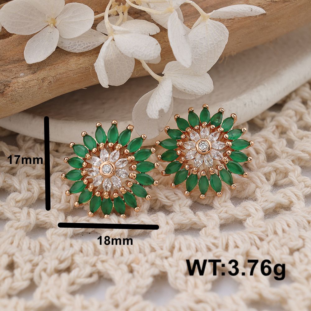 1 Pair IG Style Cute Classic Style Sun Inlay Brass Zircon Ear Studs display picture 5