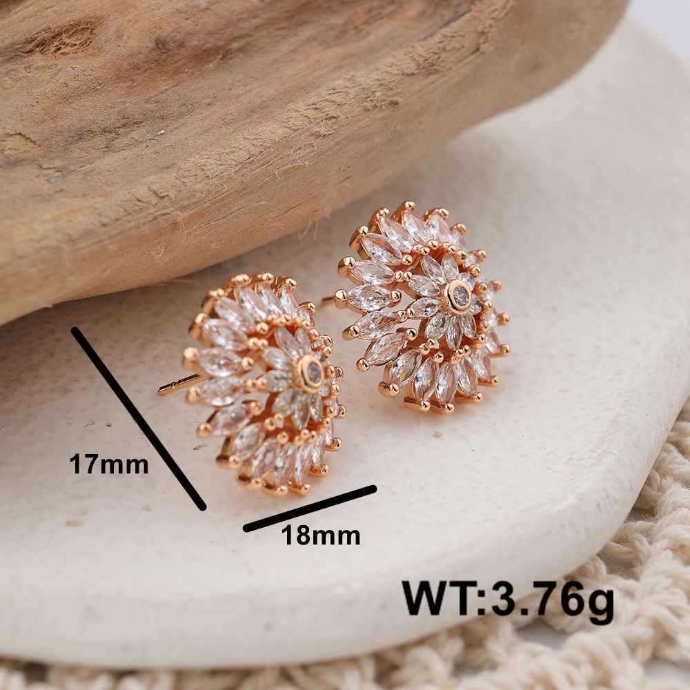 1 Pair IG Style Cute Classic Style Sun Inlay Brass Zircon Ear Studs display picture 6