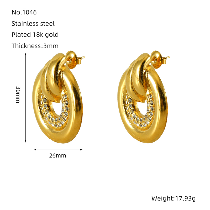 1 Pair Elegant Simple Style Geometric Inlay Titanium Steel Rhinestones 18K Gold Plated Drop Earrings display picture 2