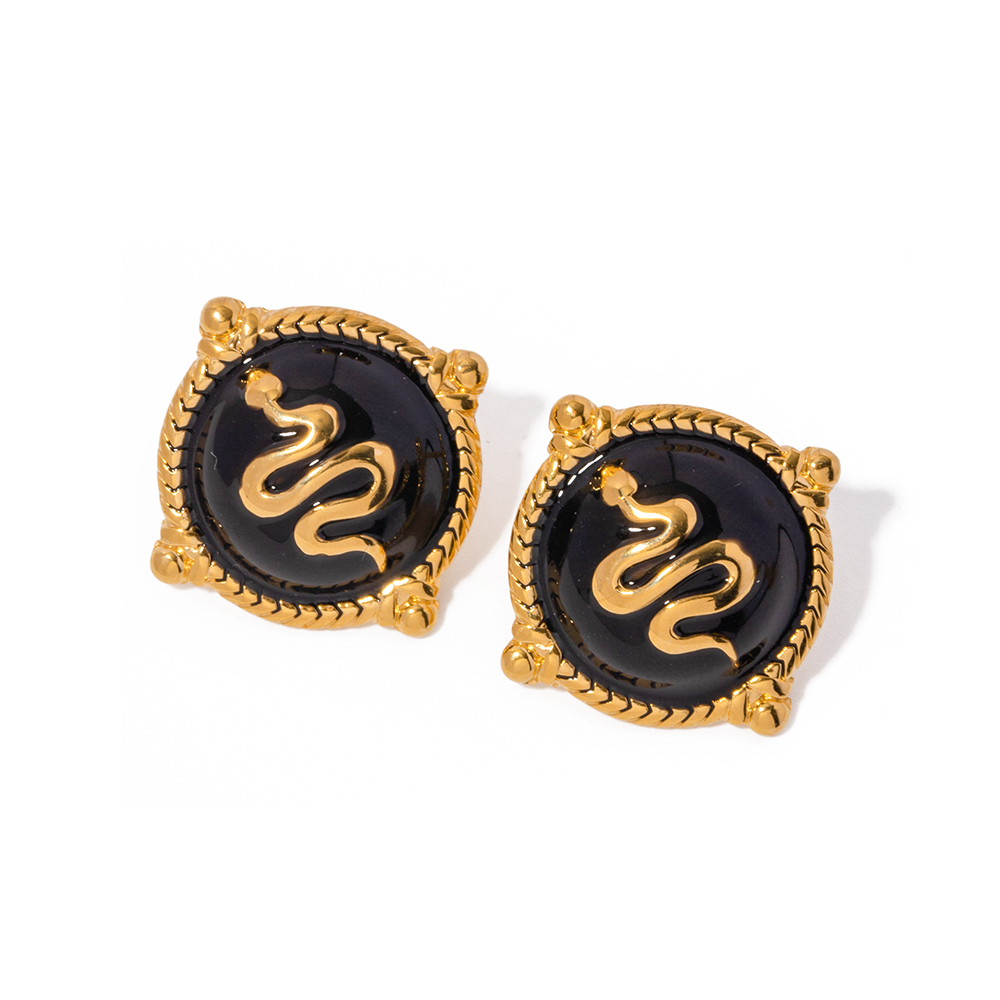 1 Paire Style IG Style Cool Serpent Émail Acier Inoxydable 304 Plaqué Or 18K Boucles D'Oreilles display picture 1