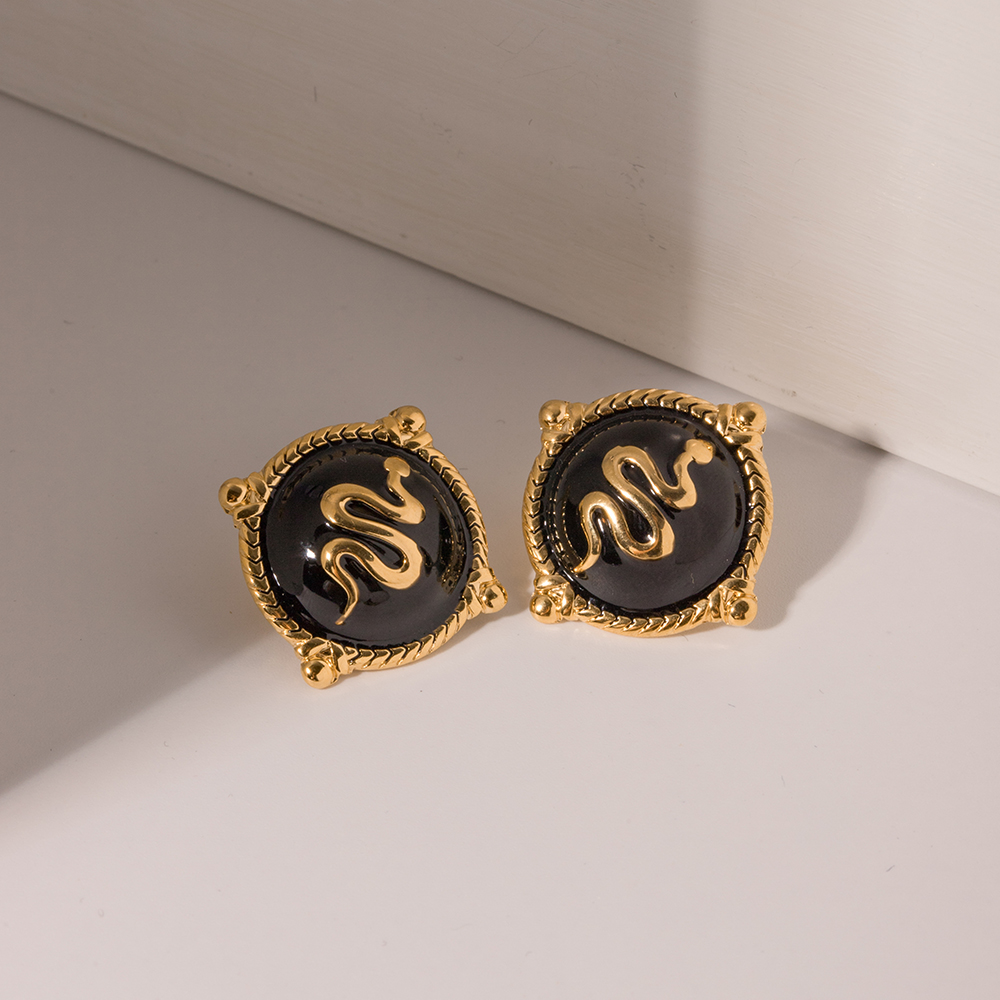1 Pair IG Style Cool Style Snake Enamel 304 Stainless Steel 18K Gold Plated Ear Studs display picture 4