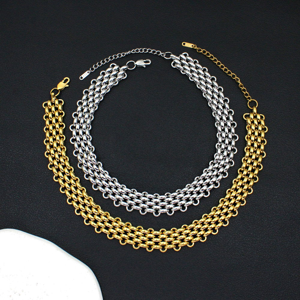 304 Stainless Steel 18K Gold Plated Hip-Hop Retro Plating Solid Color Bracelets Necklace display picture 5