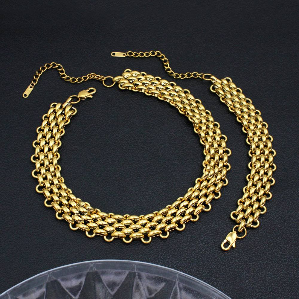 304 Stainless Steel 18K Gold Plated Hip-Hop Retro Plating Solid Color Bracelets Necklace display picture 6