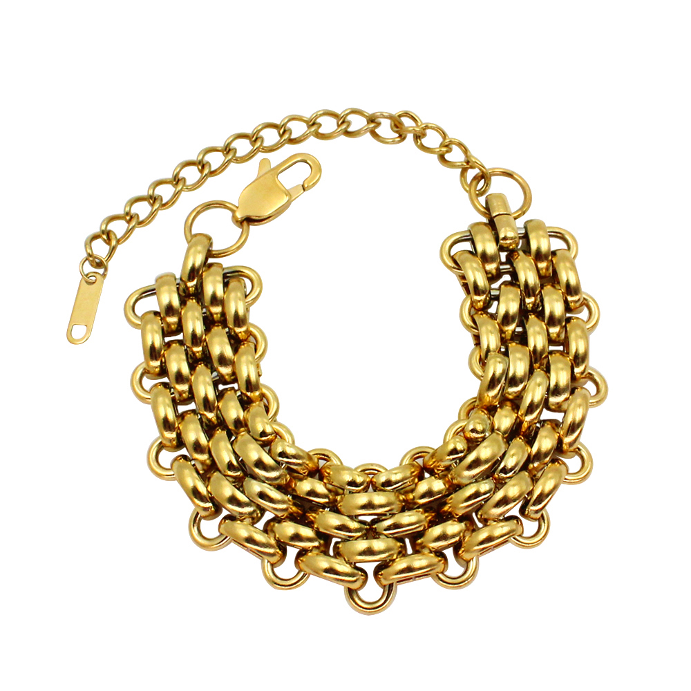 304 Stainless Steel 18K Gold Plated Hip-Hop Retro Plating Solid Color Bracelets Necklace display picture 13