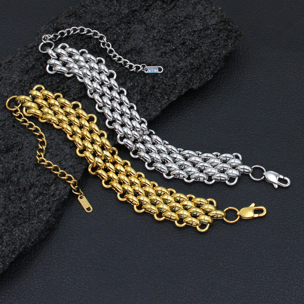 304 Stainless Steel 18K Gold Plated Hip-Hop Retro Plating Solid Color Bracelets Necklace display picture 7