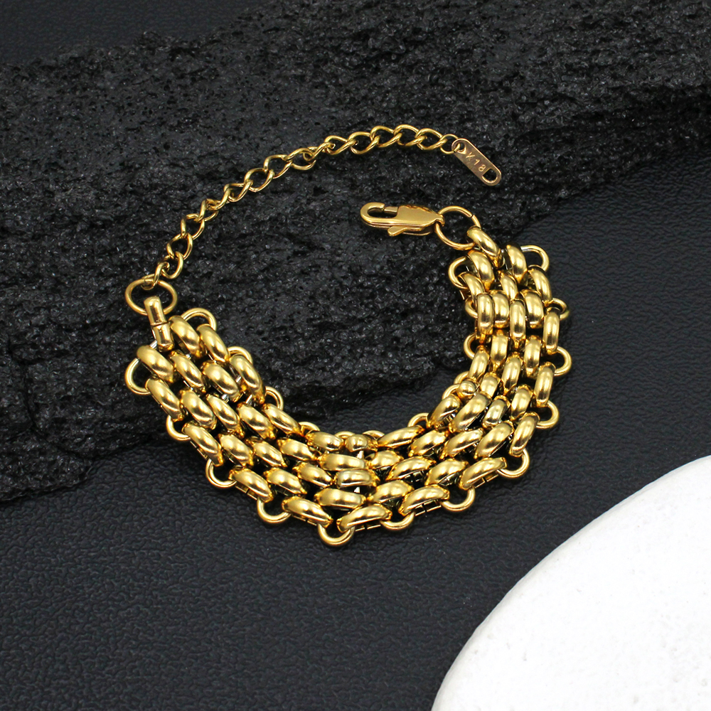 304 Stainless Steel 18K Gold Plated Hip-Hop Retro Plating Solid Color Bracelets Necklace display picture 11