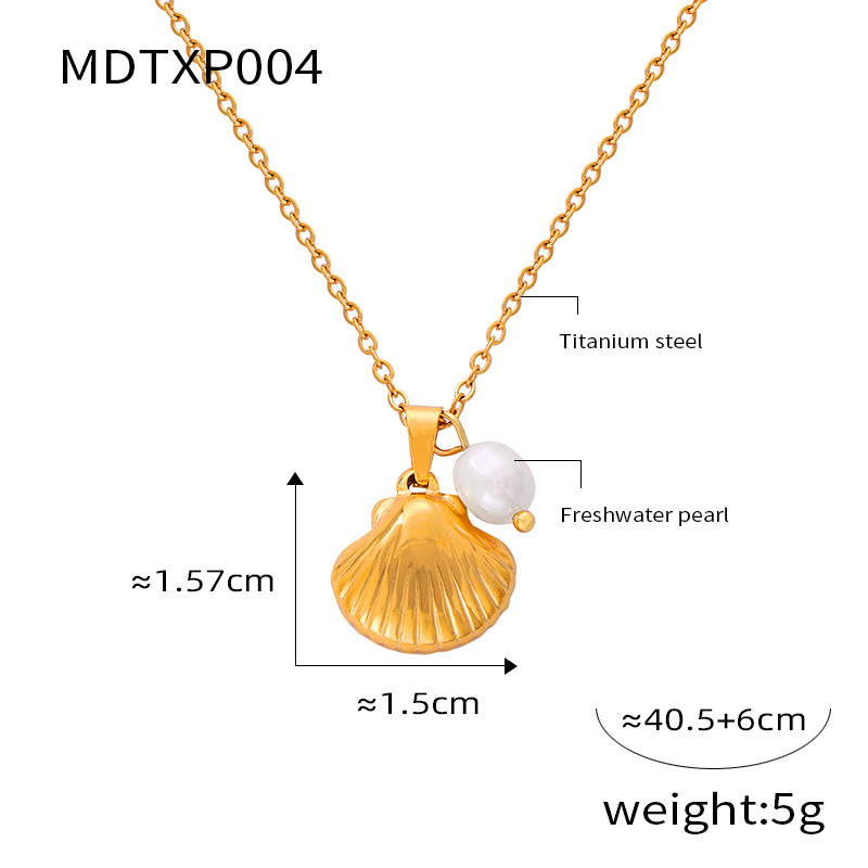 Freshwater Pearl Titanium Steel 18K Gold Plated Casual Simple Style Commute Inlay Shell Rhinestones Earrings Necklace display picture 7