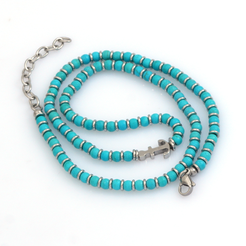 Wholesale Jewelry Vintage Style Classic Style Geometric Natural Stone Turquoise Obsidian Beaded Necklace display picture 2