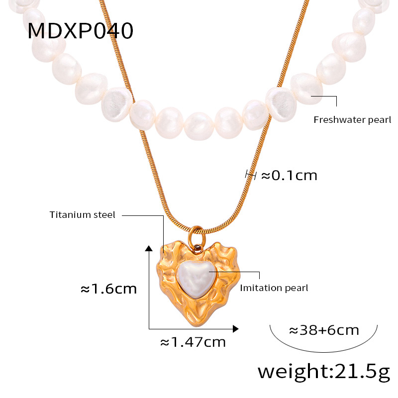 Freshwater Pearl Titanium Steel 18K Gold Plated IG Style Casual Commute Beaded Plating Inlay Oval Heart Shape Artificial Pearls Pendant Necklace display picture 8