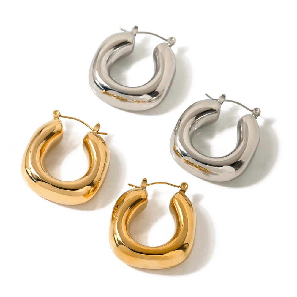 1 Pair IG Style Simple Style U Shape Solid Color 304 Stainless Steel 16K Gold Plated Earrings display picture 3