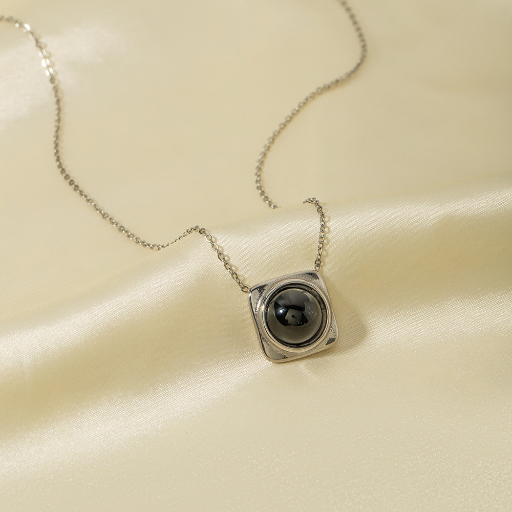 Edelstahl 304 IG-Stil Inlay Geometrisch Achat Halskette Mit Anhänger display picture 3