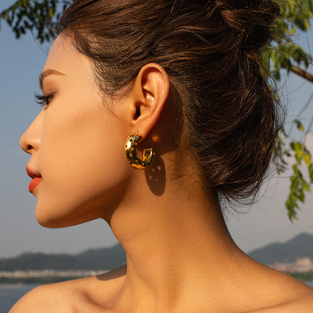 1 Pair Retro Roman Style C Shape 304 Stainless Steel 18K Gold Plated Ear Studs display picture 3