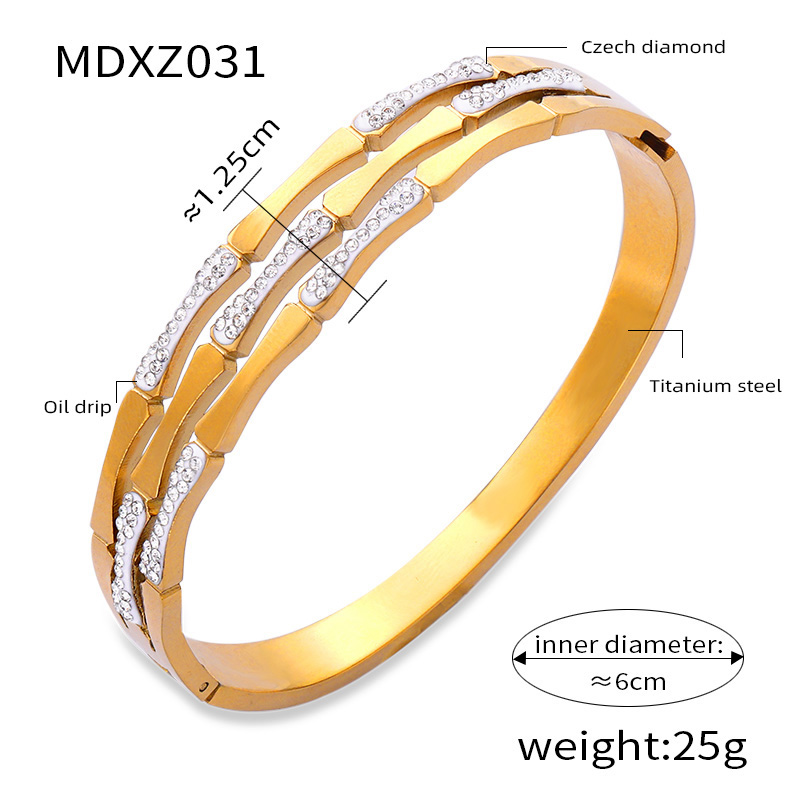Titanium Steel 18K Gold Plated Retro Simple Style Plating Inlay Crown Bamboo Rhinestones Bangle display picture 7