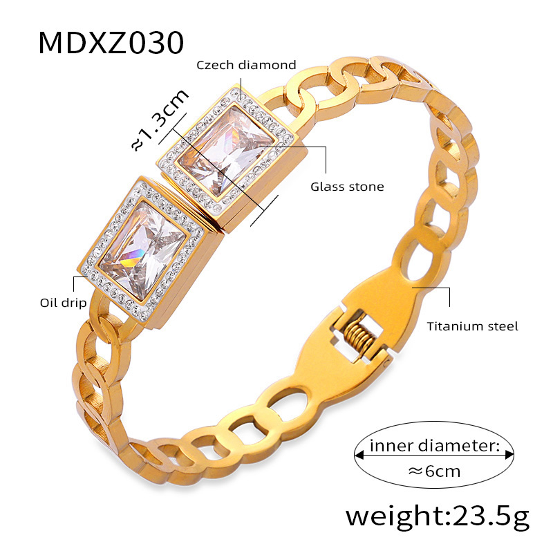 Titanium Steel 18K Gold Plated Retro Simple Style Plating Inlay Crown Bamboo Rhinestones Bangle display picture 6
