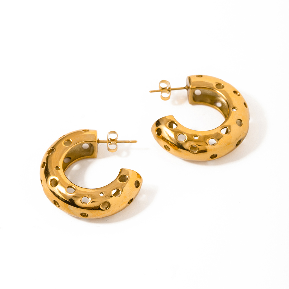1 Pair Retro Roman Style C Shape 304 Stainless Steel 18K Gold Plated Ear Studs display picture 4