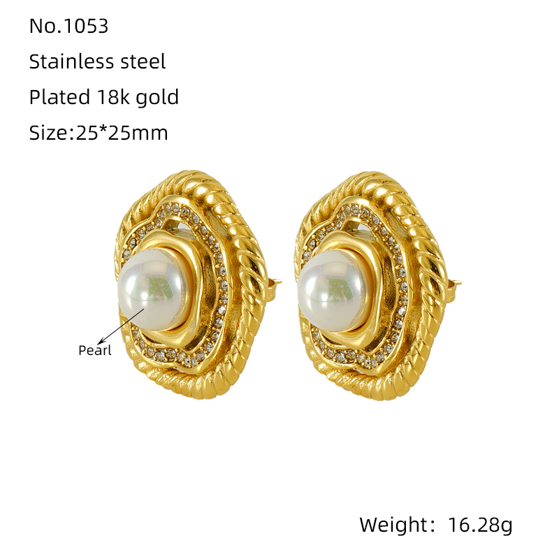 1 Paar Elegant Einfacher Stil Blume Inlay Titan Stahl Künstliche Perlen 18 Karat Vergoldet Ohrstecker display picture 1