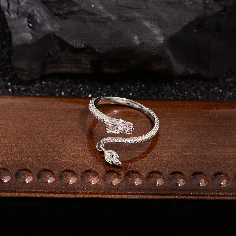 Großhandel Chinoiserie Retro Drachen Kupfer Inlay Zirkon Charm Ring Offener Ring display picture 2