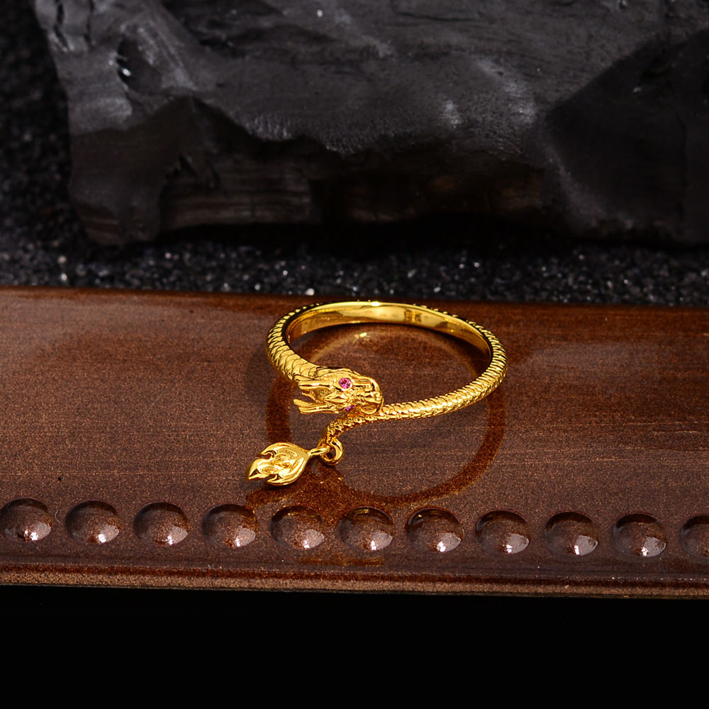 Großhandel Chinoiserie Retro Drachen Kupfer Inlay Zirkon Charm Ring Offener Ring display picture 6