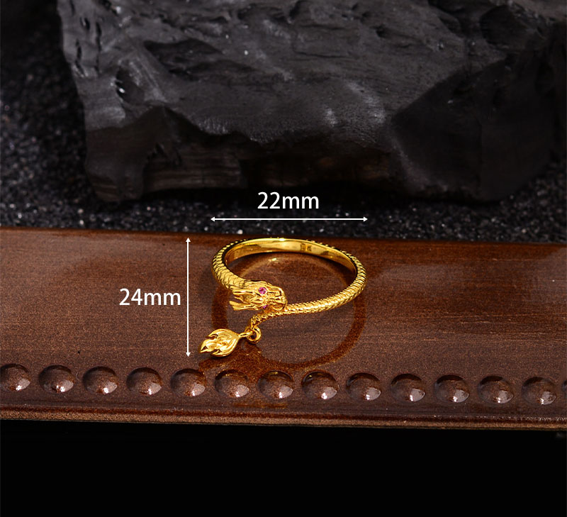 Wholesale Chinoiserie Retro Dragon Copper Inlay Zircon Charm Rings Open Rings display picture 7